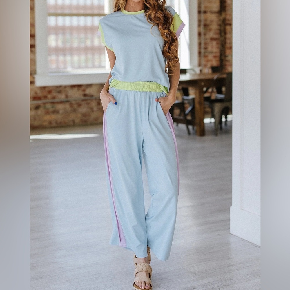 CeCe Colorblock Lounge Set‎ Size Large Sky Blue With Lavender and Lime